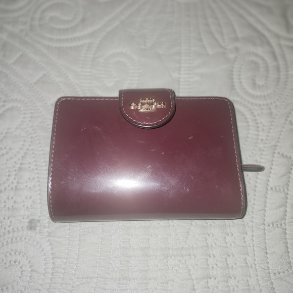 Coach Handbags - Coach Maroon Patent Leather Wallet with Gold Logo